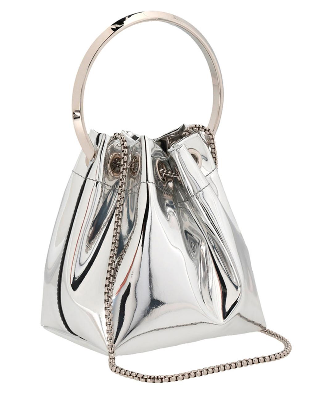 JIMMY CHOO Серебряная кожаная сумка с короткими ручками, фото 2