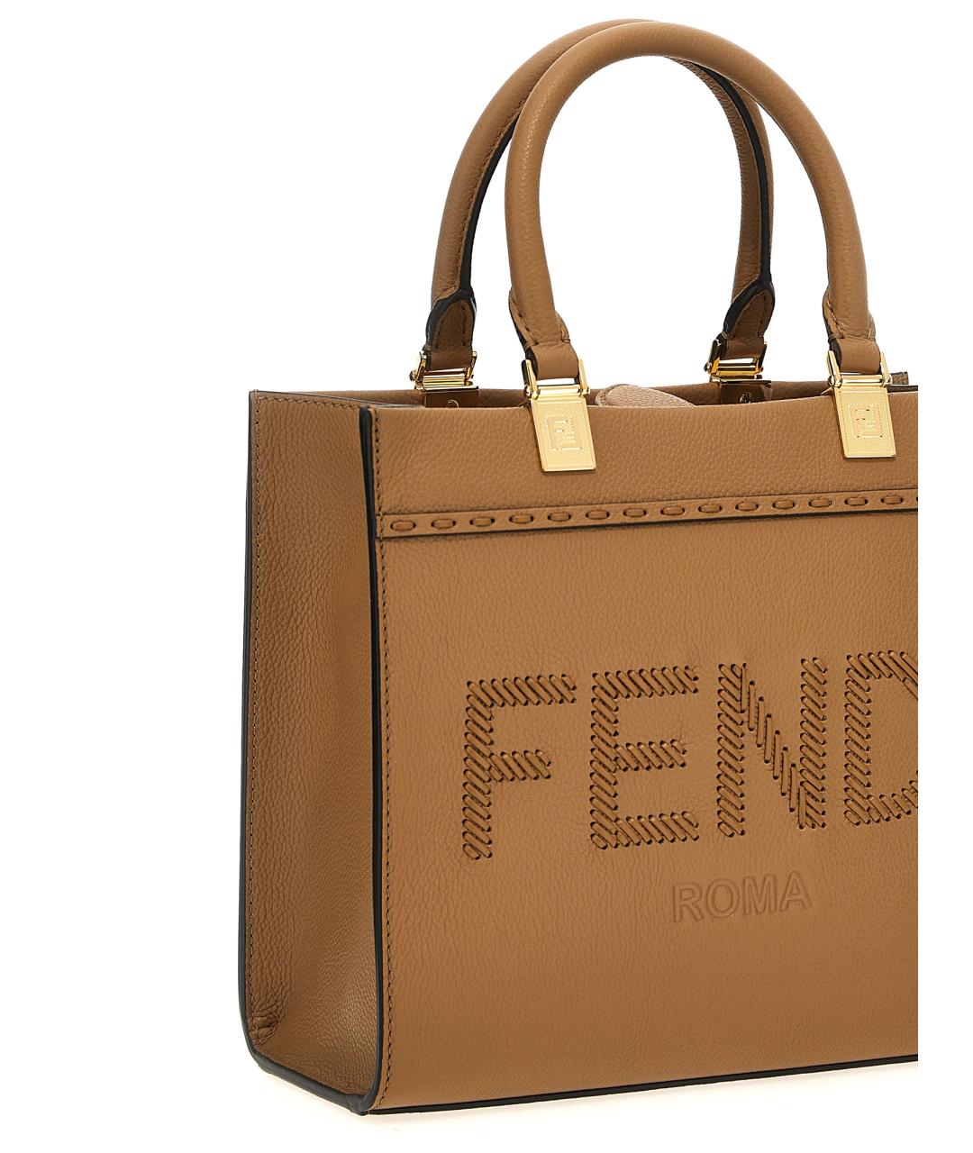 FENDI Бежевая кожаная сумка тоут, фото 3