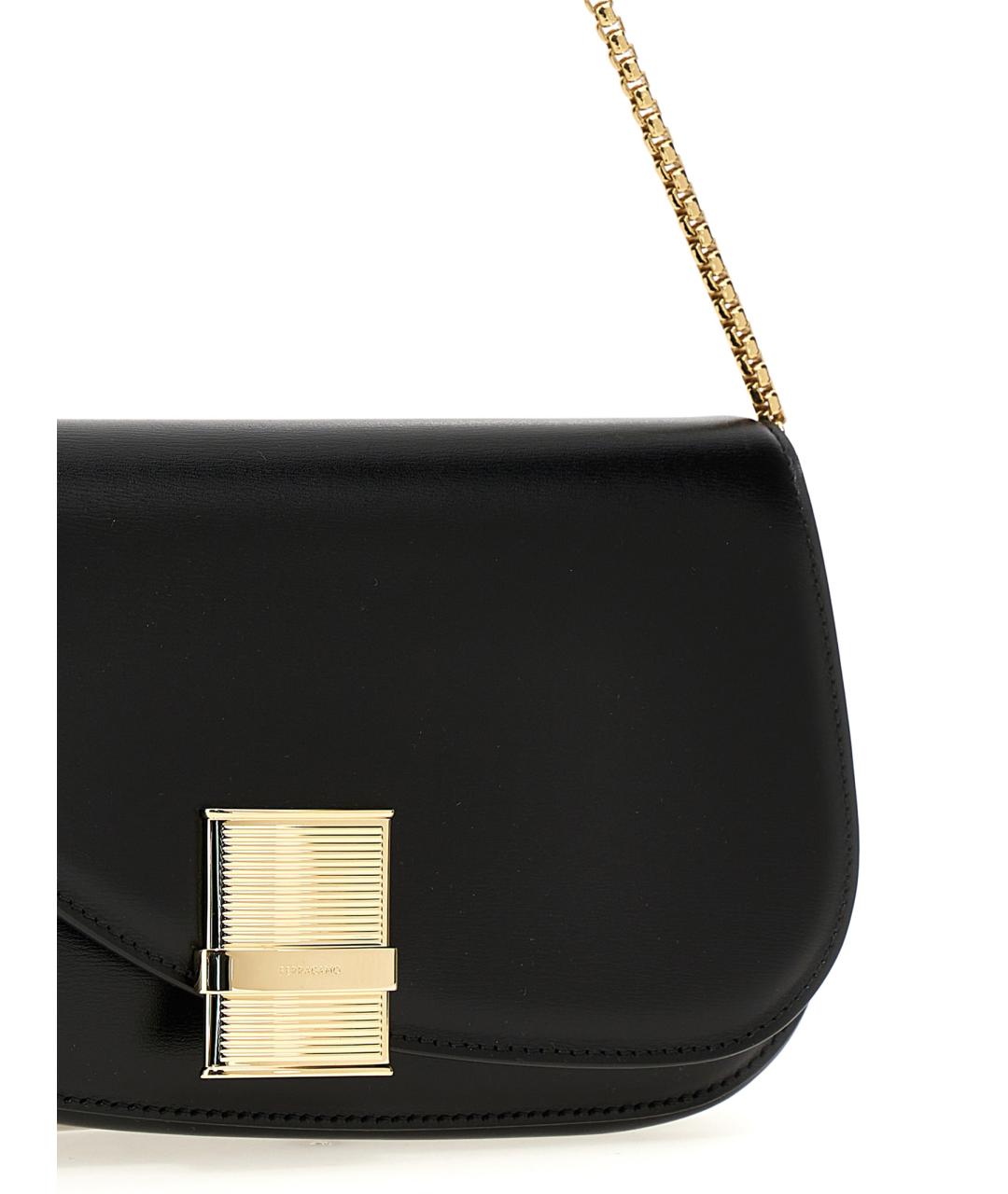 FERRAGAMO Черная кожаная сумка через плечо, фото 3