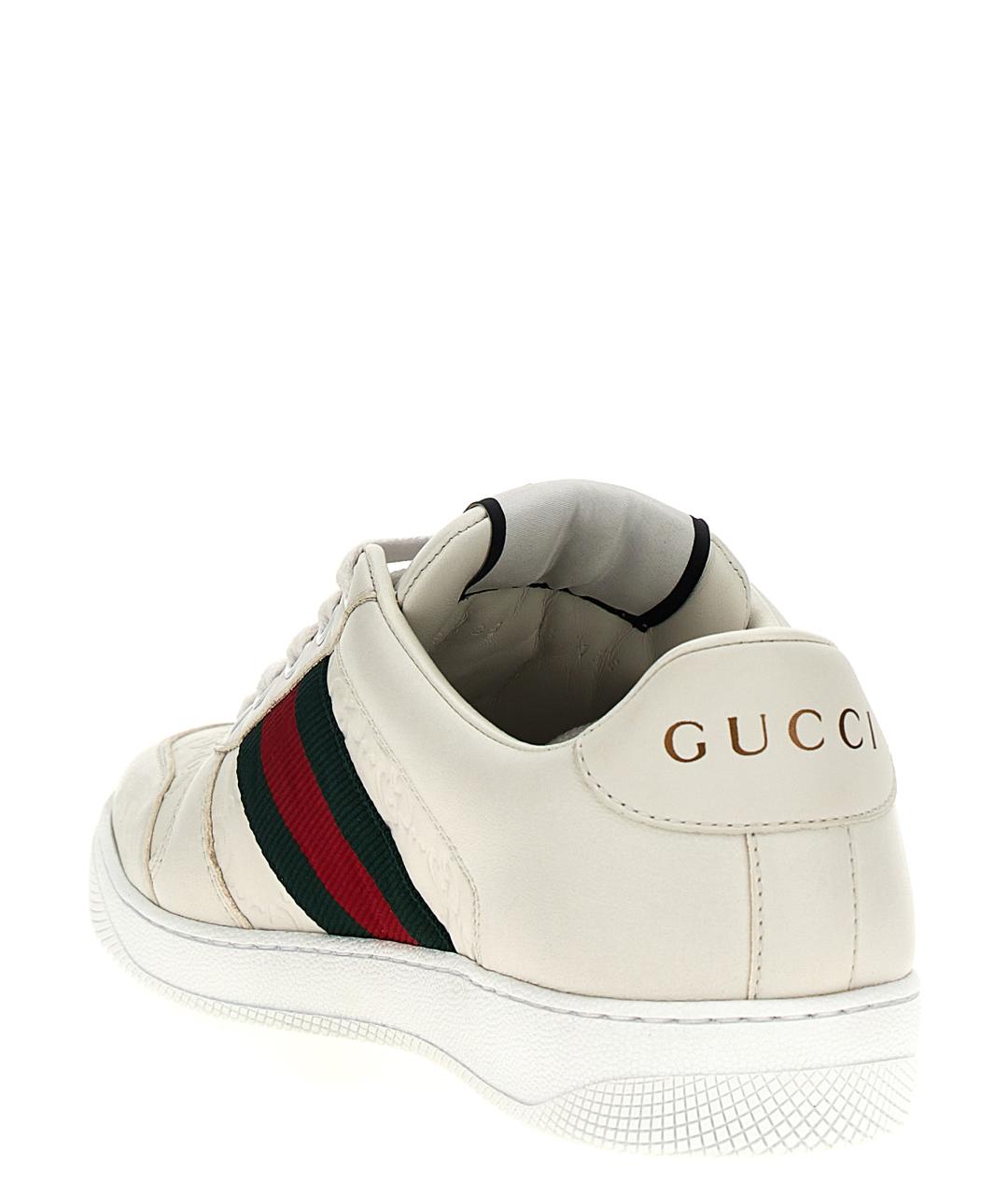 GUCCI Белые кожаные низкие кроссовки / кеды, фото 3