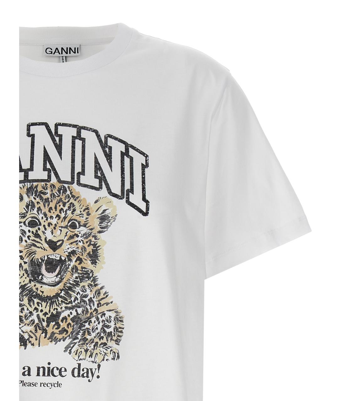 GANNI Белая хлопковая футболка, фото 3