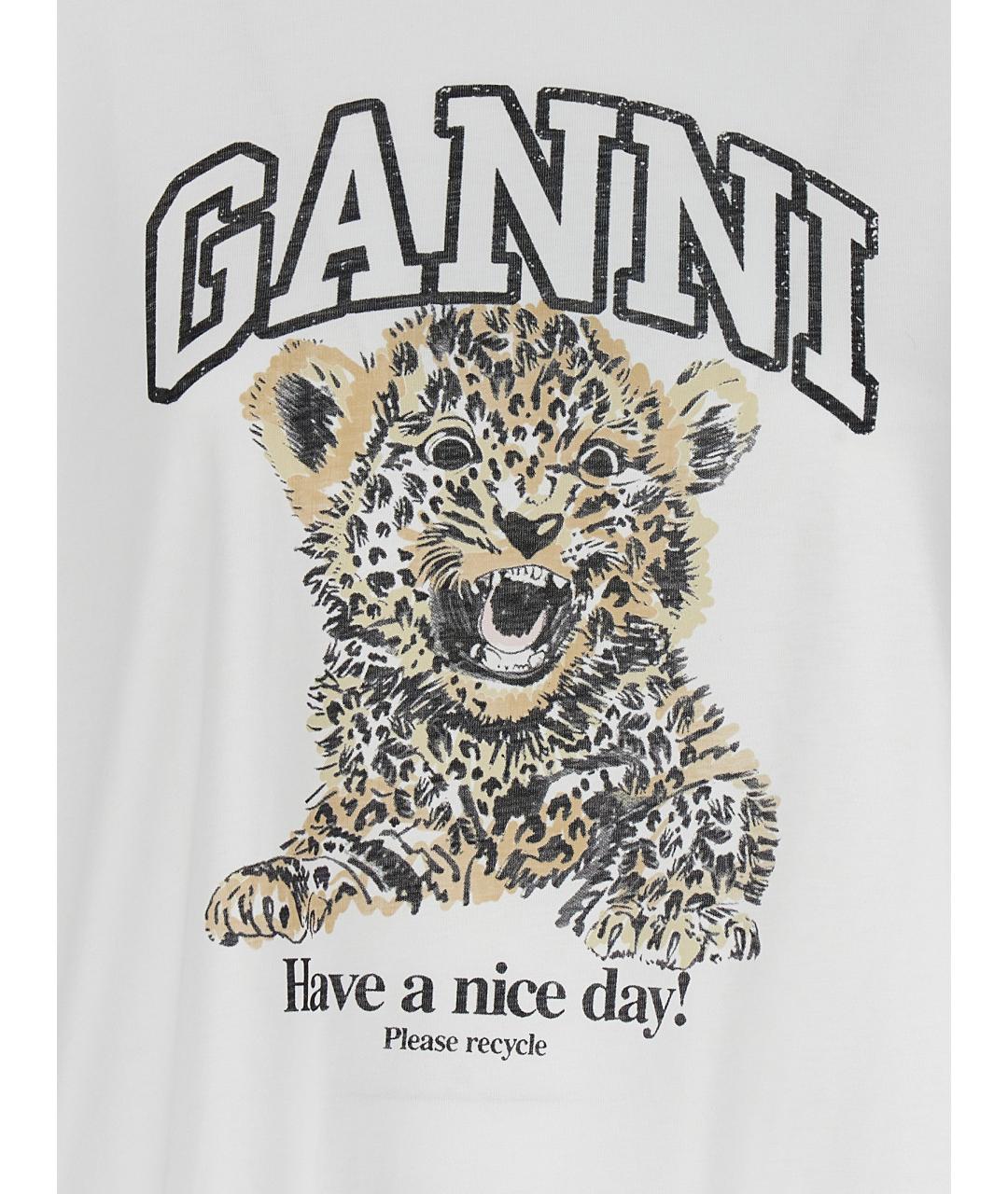 GANNI Белая хлопковая футболка, фото 4