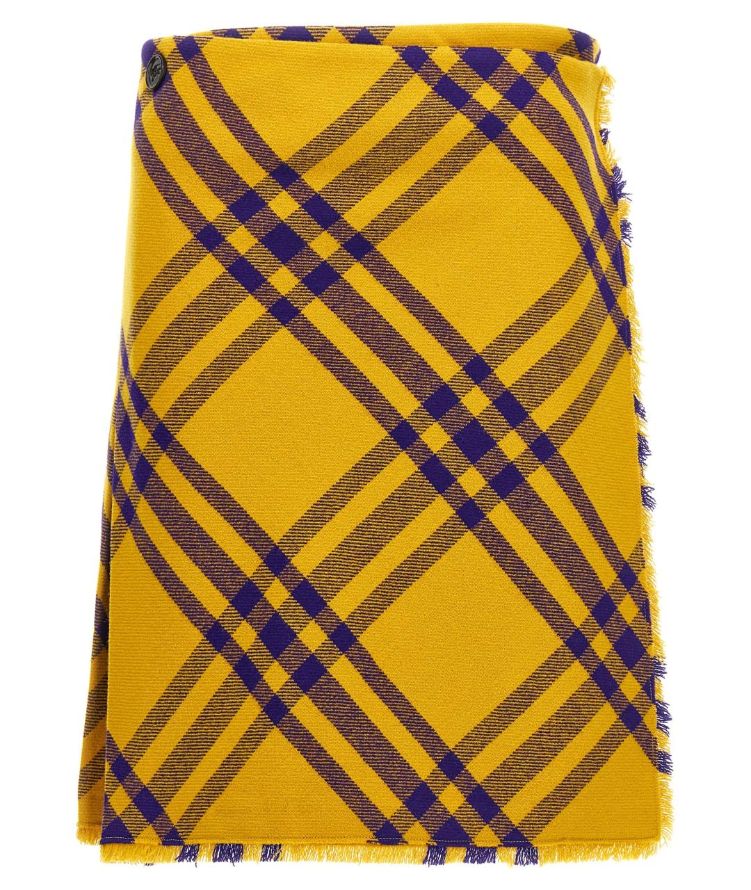 BURBERRY Желтая шерстяная юбка миди, фото 1
