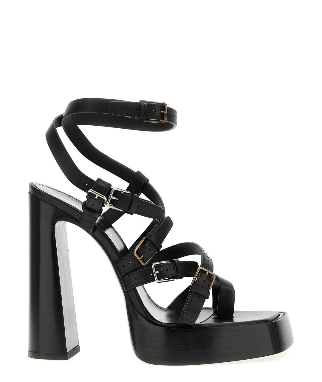 SAINT LAURENT Черные кожаные босоножки, фото 1