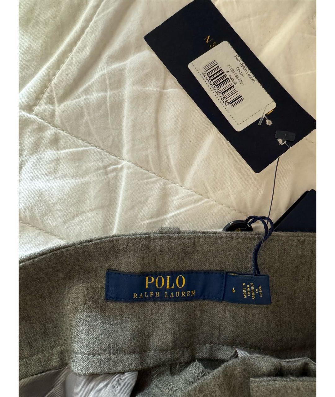 POLO RALPH LAUREN Серые шерстяные прямые брюки, фото 4