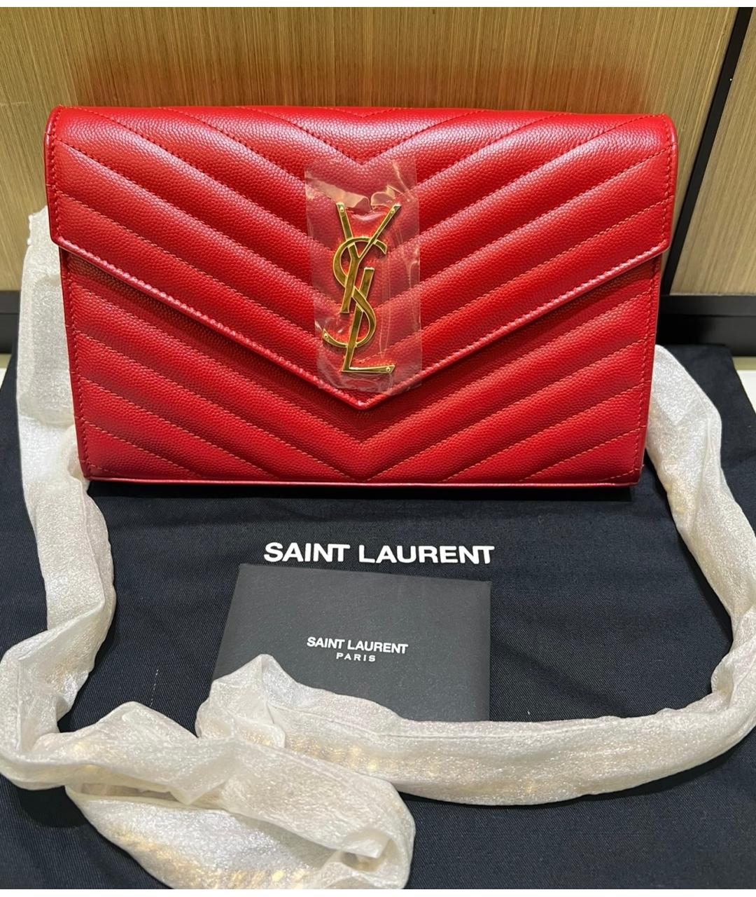 SAINT LAURENT Красная кожаная сумка через плечо, фото 3