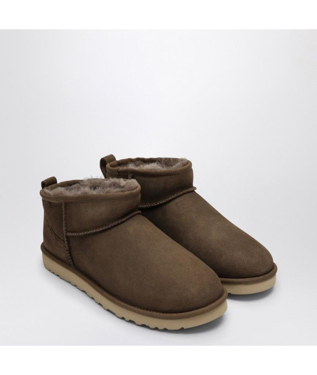 UGG AUSTRALIA Зеленые кожаные низкие ботинки, фото 2