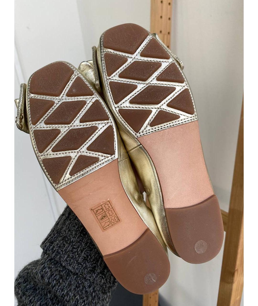 TORY BURCH Золотые кожаные балетки, фото 5