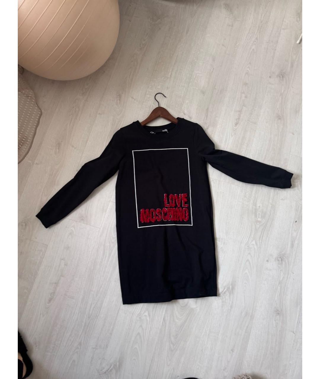 LOVE MOSCHINO Черное хлопко-эластановое повседневное платье, фото 2