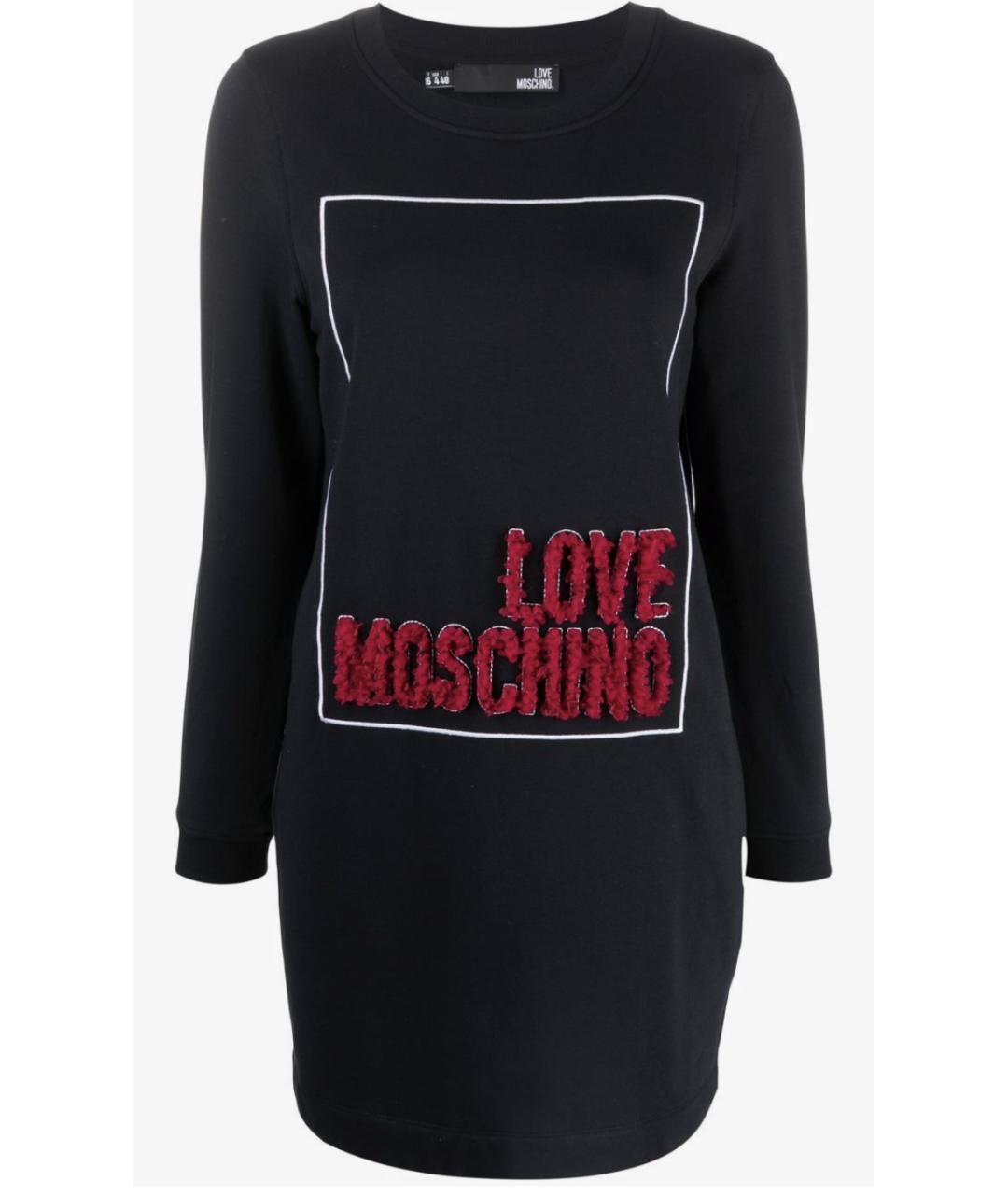 LOVE MOSCHINO Черное хлопко-эластановое повседневное платье, фото 8