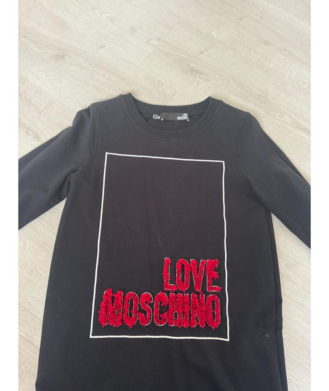 LOVE MOSCHINO Черное хлопко-эластановое повседневное платье, фото 5