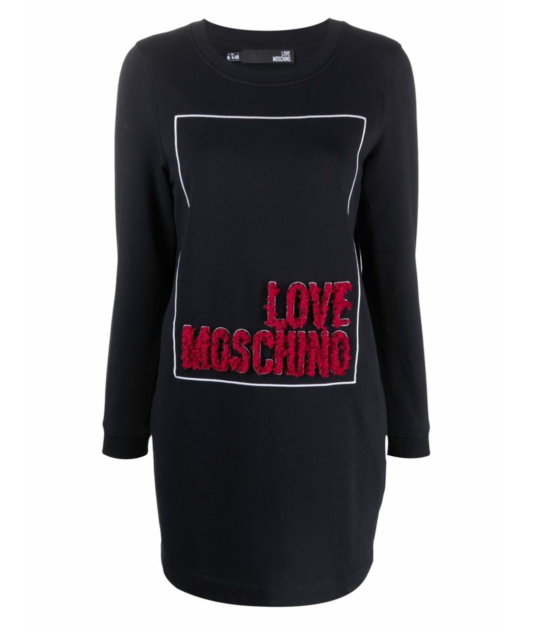 LOVE MOSCHINO Черное хлопко-эластановое повседневное платье, фото 1