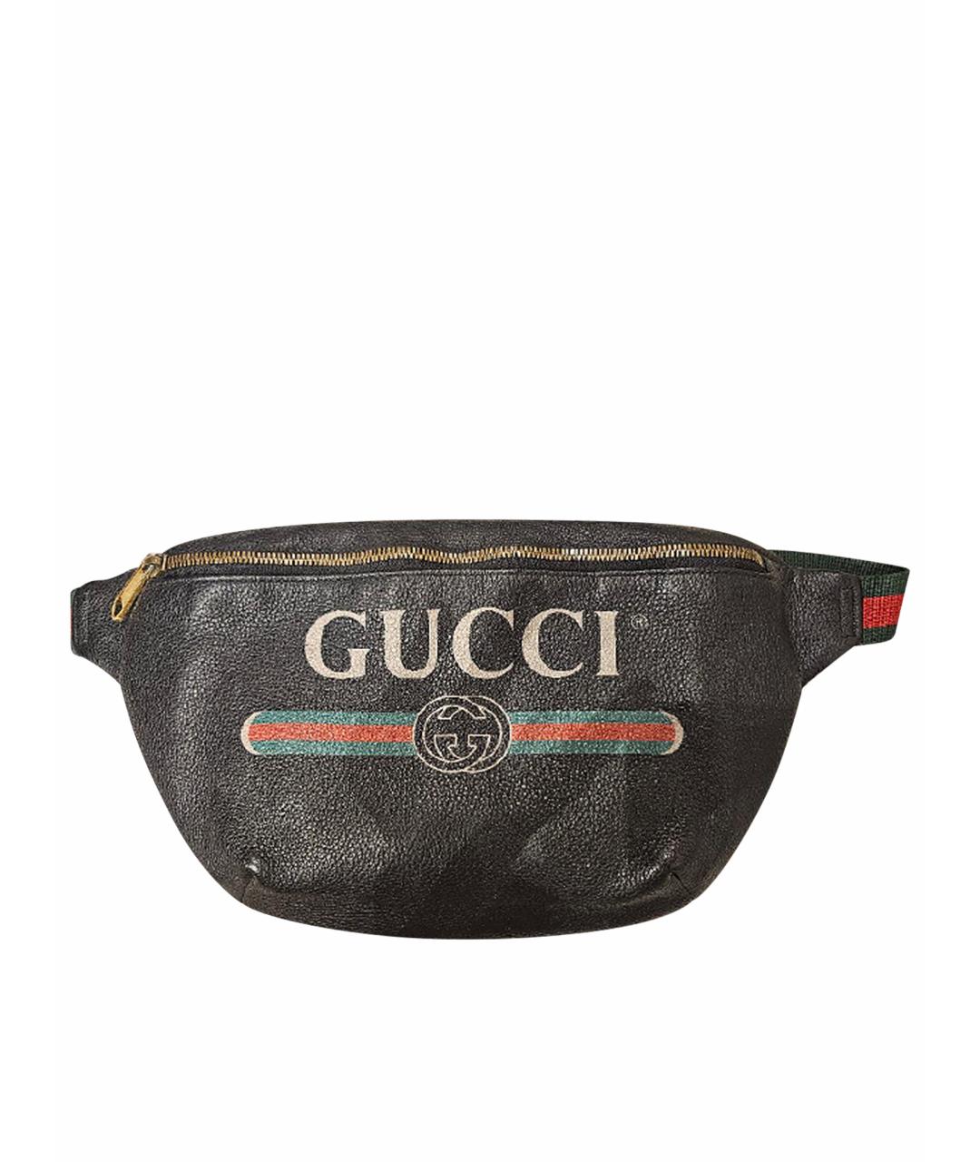 GUCCI Черная кожаная поясная сумка, фото 1