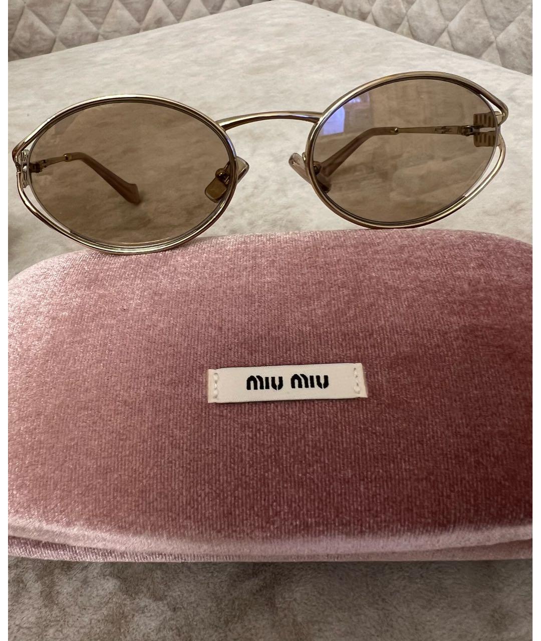 MIU MIU Золотые металлические солнцезащитные очки, фото 5