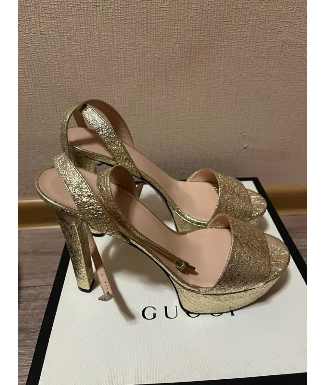 GUCCI Золотые кожаные туфли, фото 6