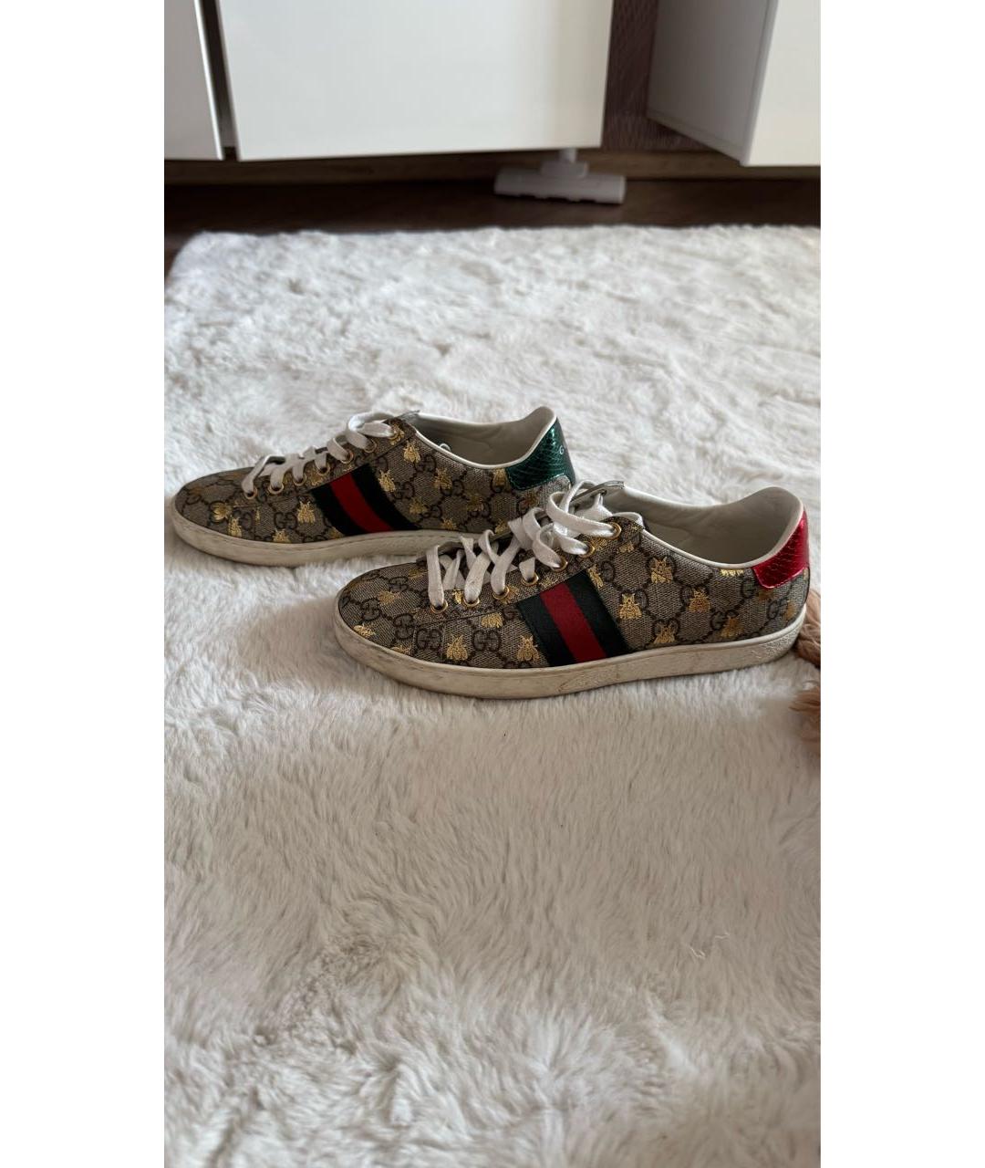 GUCCI Бежевые кожаные кеды, фото 6