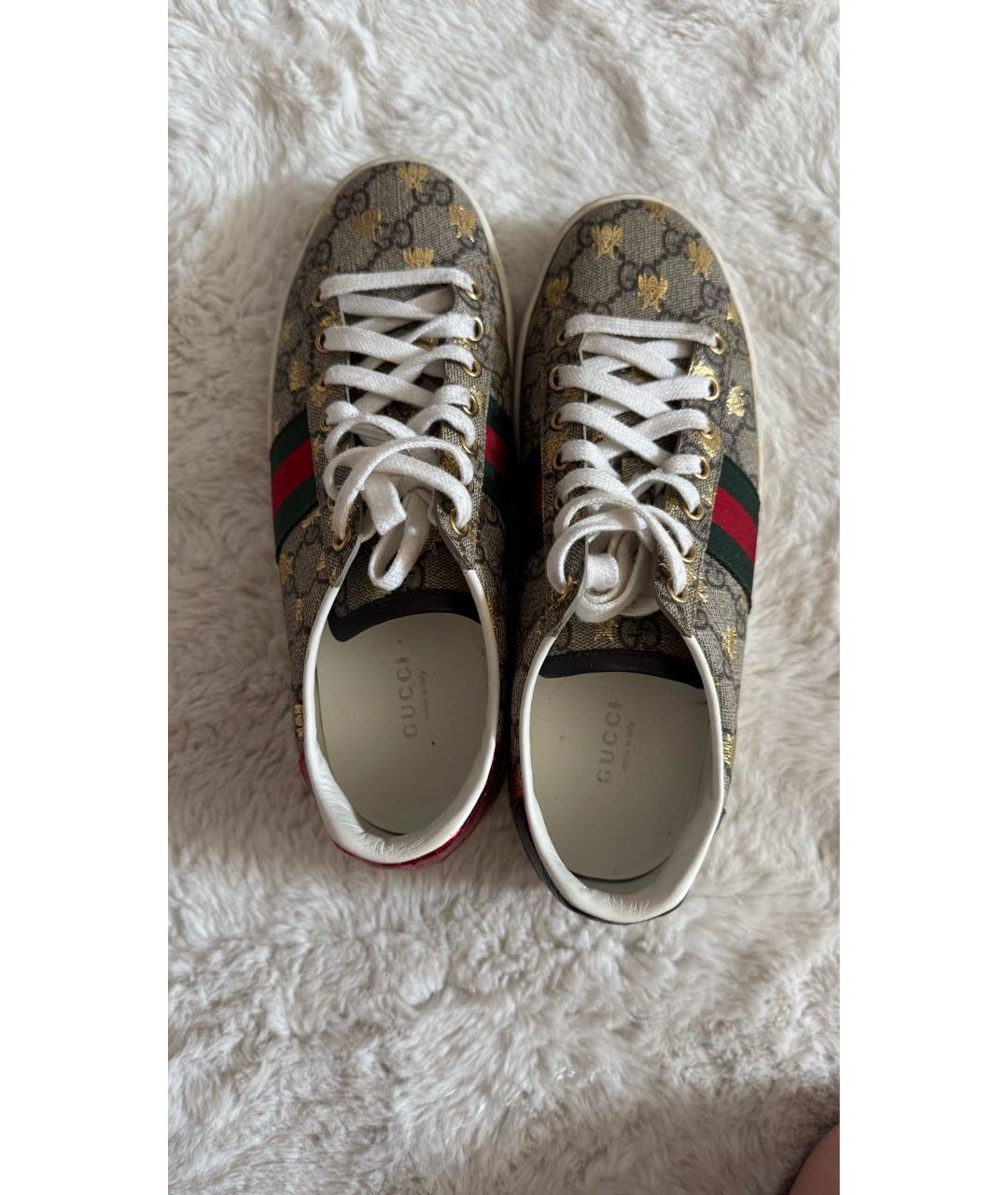 GUCCI Бежевые кожаные кеды, фото 3