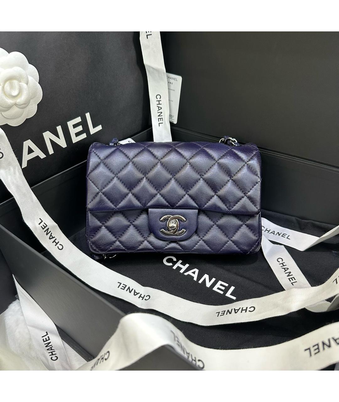 CHANEL Темно-синяя кожаная сумка через плечо, фото 4