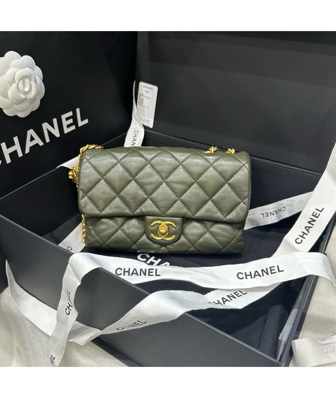 CHANEL Хаки кожаная сумка через плечо, фото 3