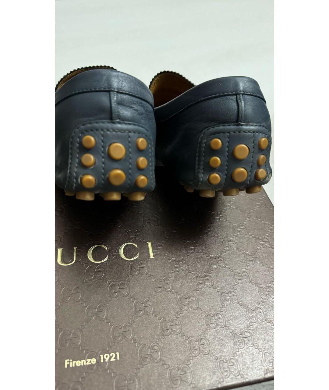 GUCCI Темно-синие кожаные мокасины, фото 4