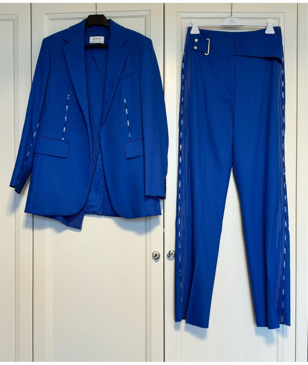 SPORTMAX Синий хлопковый костюм с брюками, фото 3