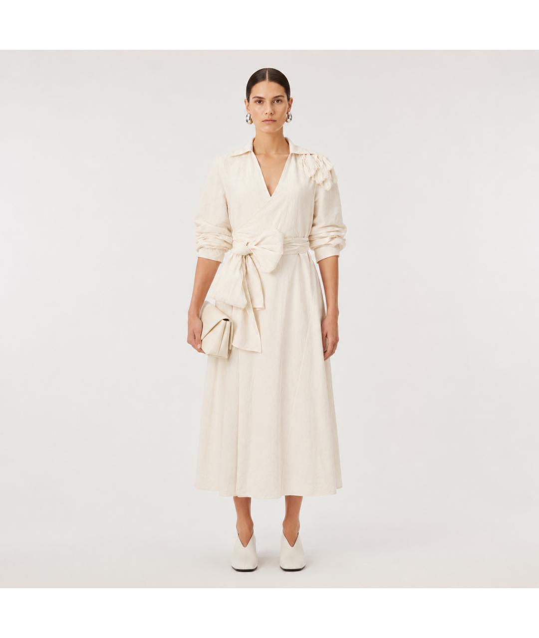 JIL SANDER Бежевое льняное платье, фото 5
