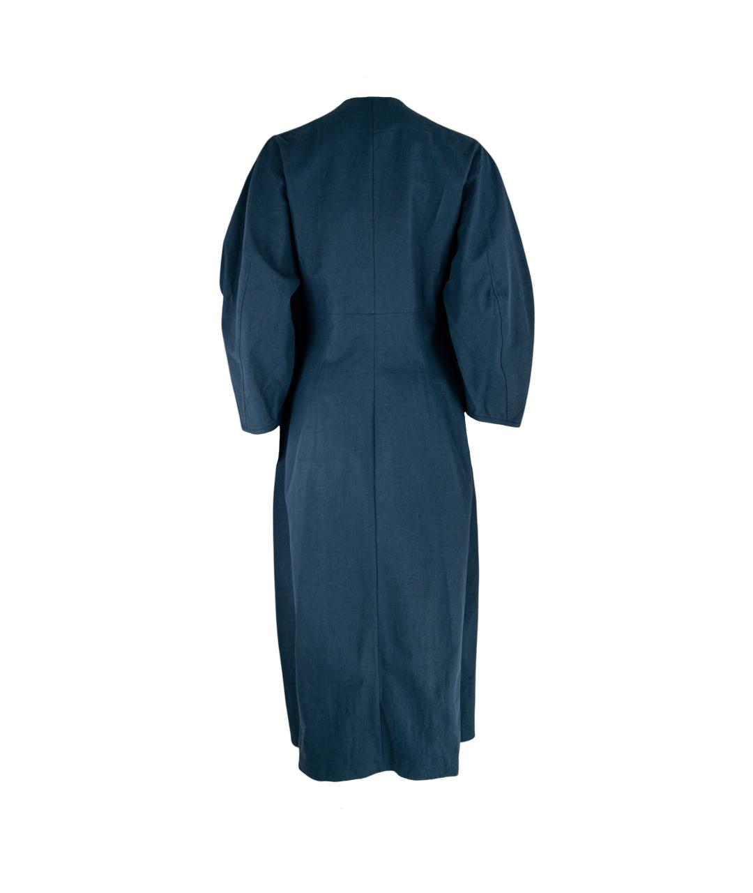 JIL SANDER Темно-синее льняное вечернее платье, фото 6