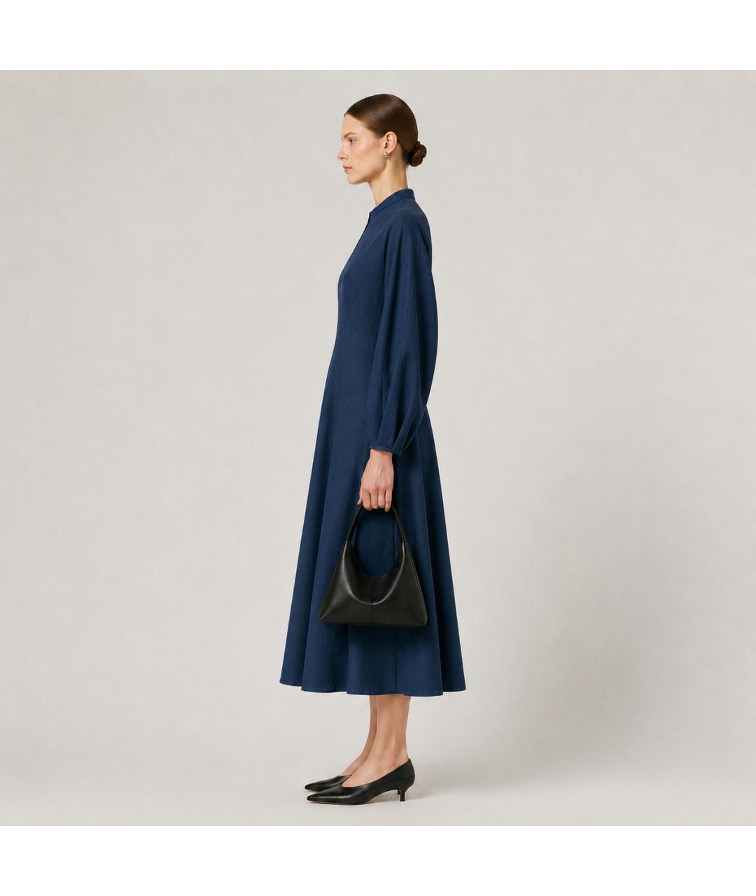 JIL SANDER Темно-синее льняное вечернее платье, фото 7