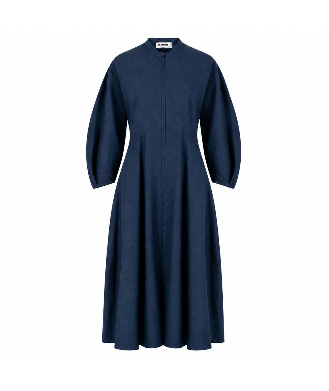 JIL SANDER Темно-синее льняное вечернее платье, фото 1