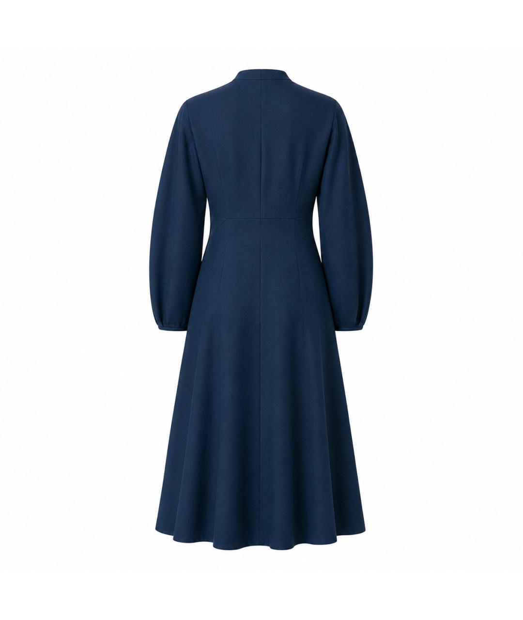 JIL SANDER Темно-синее льняное вечернее платье, фото 3