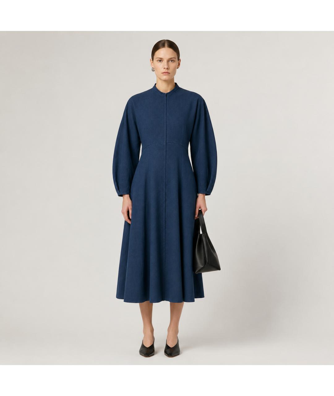JIL SANDER Темно-синее льняное вечернее платье, фото 5