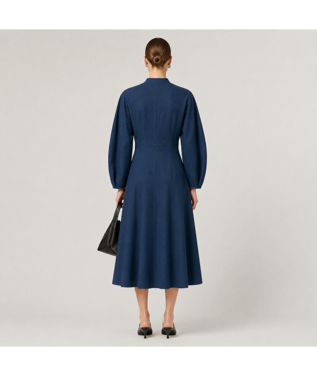 JIL SANDER Темно-синее льняное вечернее платье, фото 6