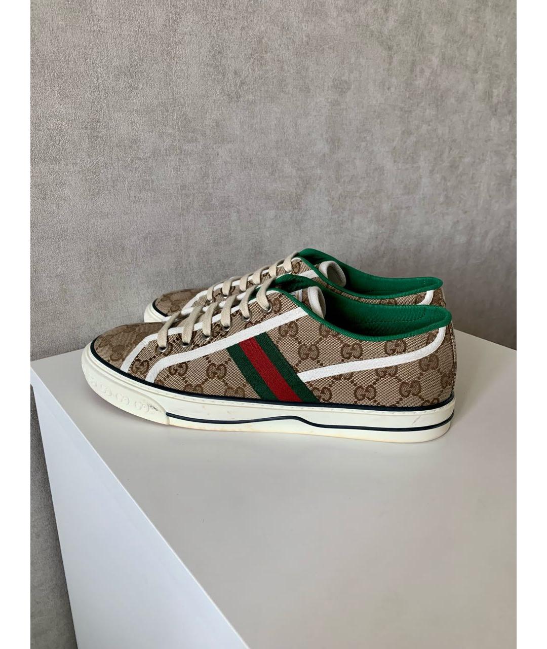 GUCCI Бежевые текстильные низкие кроссовки / кеды, фото 2