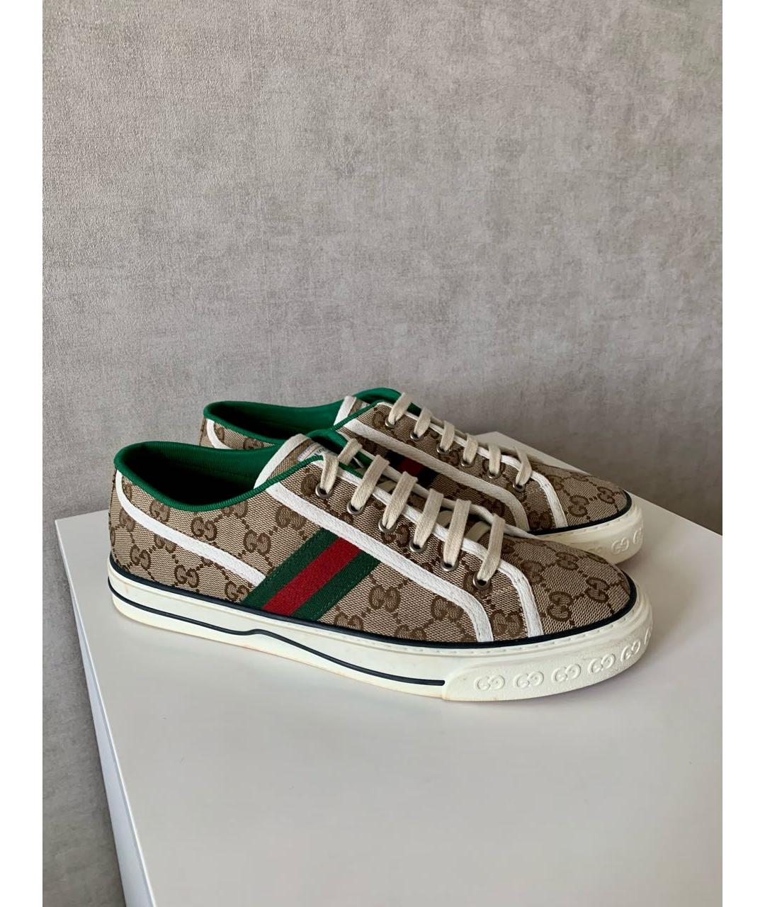 GUCCI Бежевые текстильные низкие кроссовки / кеды, фото 9