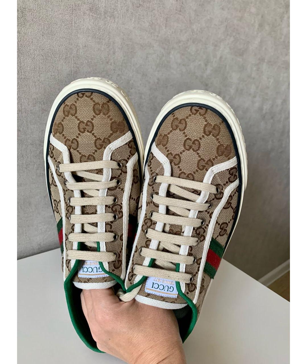 GUCCI Бежевые текстильные низкие кроссовки / кеды, фото 6
