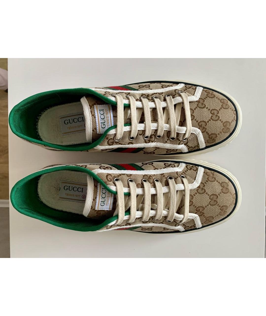 GUCCI Бежевые текстильные низкие кроссовки / кеды, фото 5