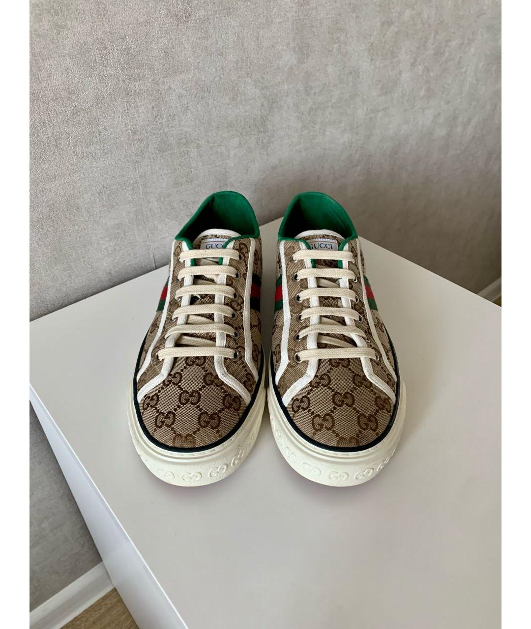 GUCCI Бежевые текстильные низкие кроссовки / кеды, фото 3