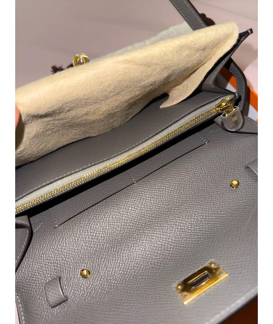 HERMES Серая кожаная сумка через плечо, фото 5