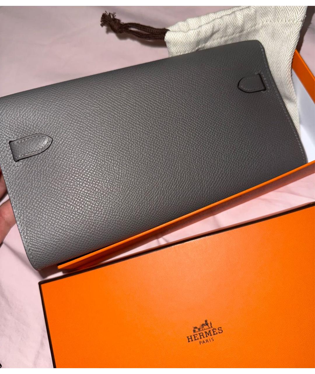 HERMES Серая кожаная сумка через плечо, фото 6