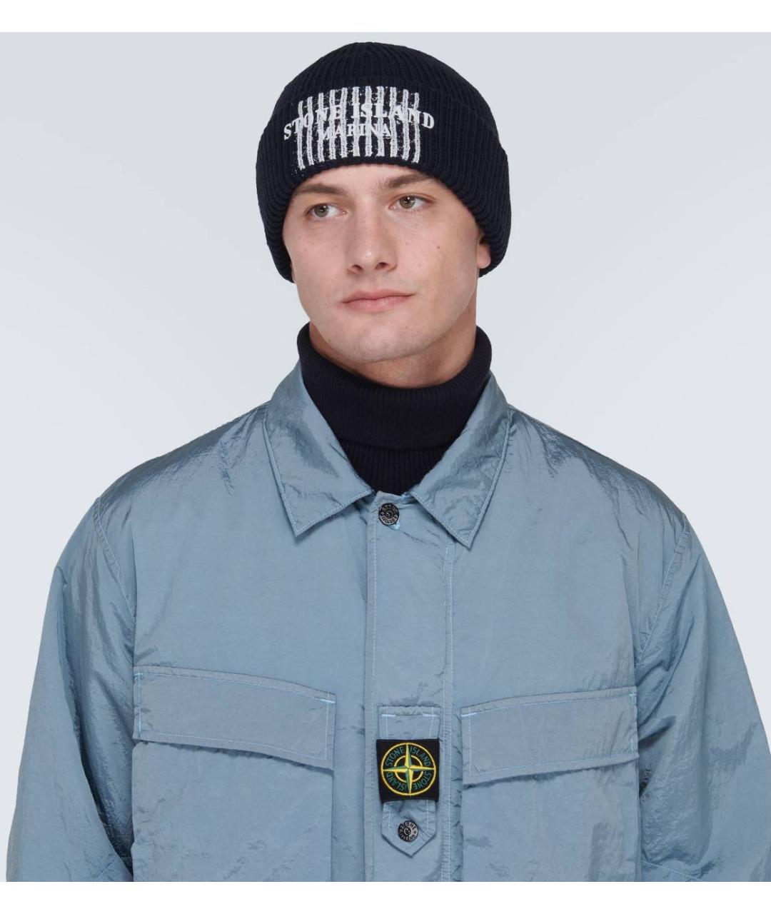 STONE ISLAND Темно-синяя шерстяная шапка, фото 2