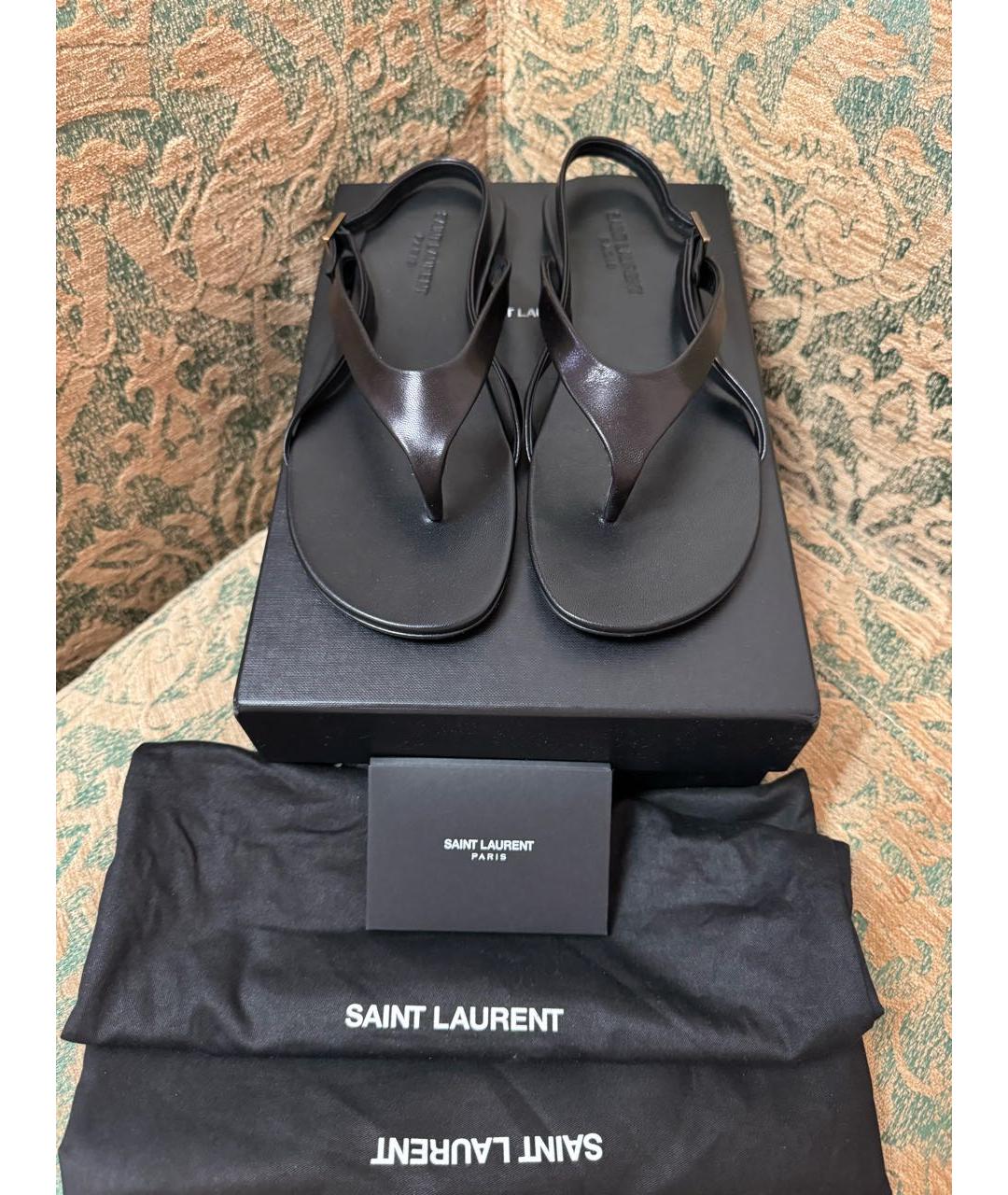 SAINT LAURENT Черные кожаные сандалии, фото 2