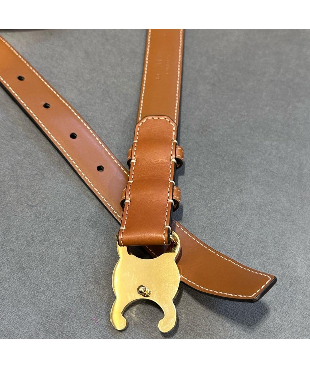 CELINE Коричневый кожаный ремень, фото 2