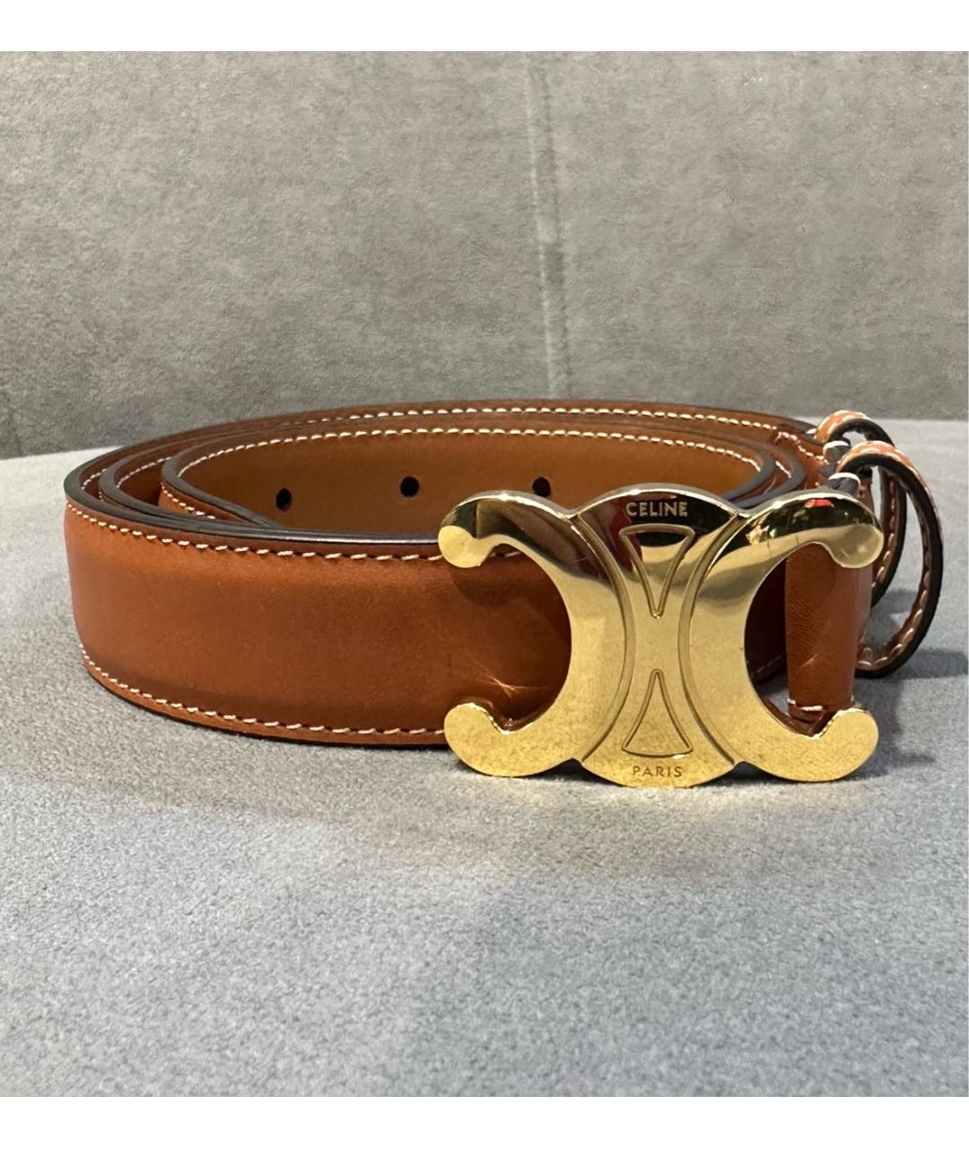 CELINE Коричневый кожаный ремень, фото 8