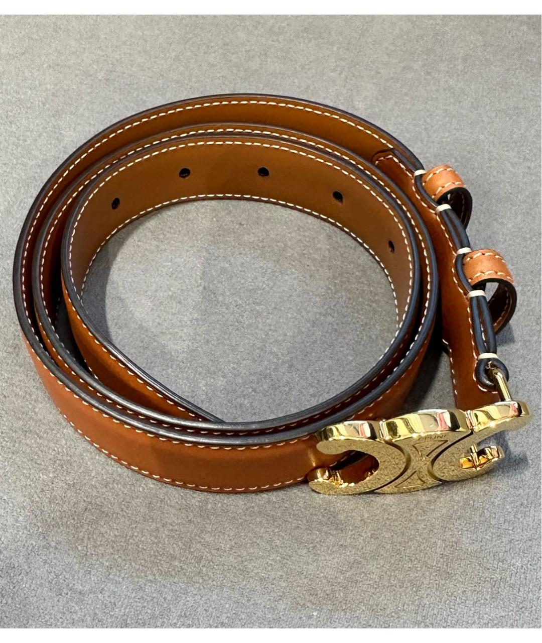 CELINE Коричневый кожаный ремень, фото 6