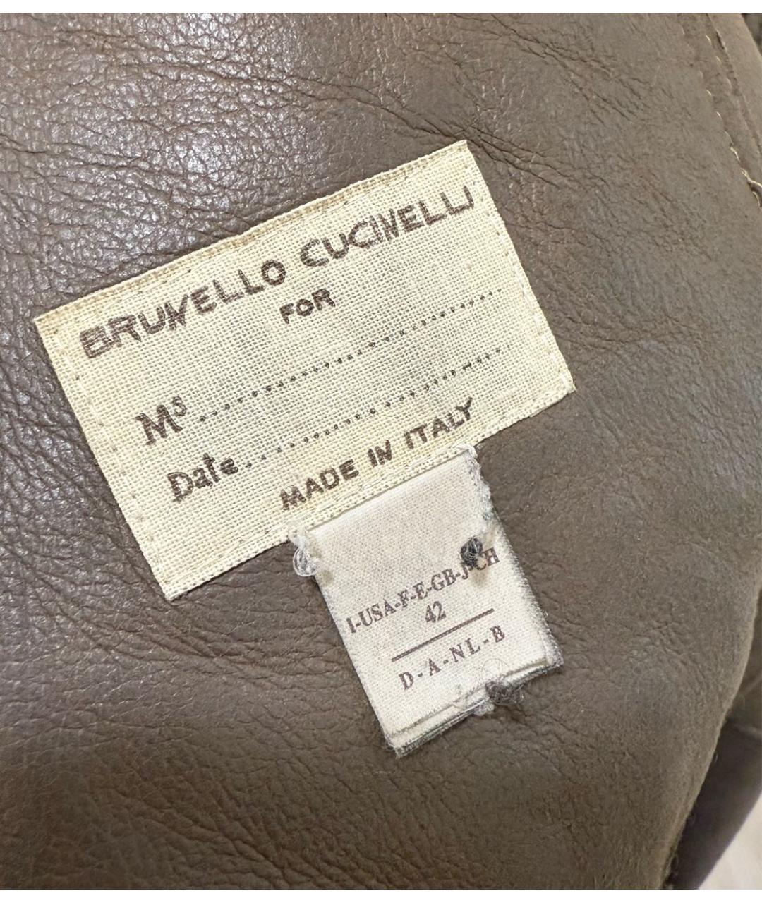 BRUNELLO CUCINELLI Бежевая кожаная дубленка, фото 3