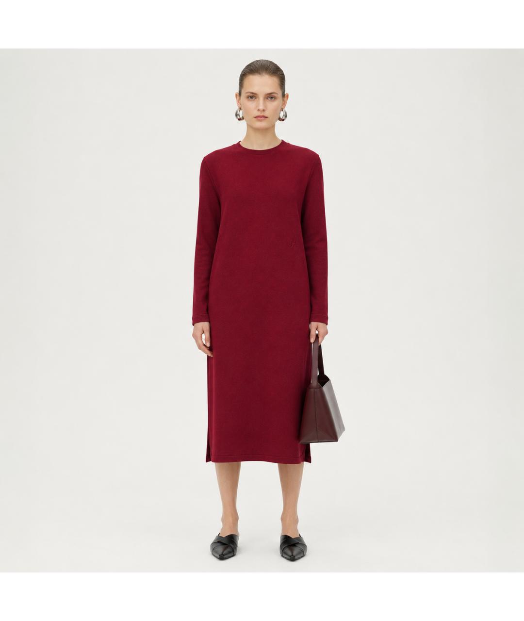 JIL SANDER Бордовое хлопковое платье, фото 4