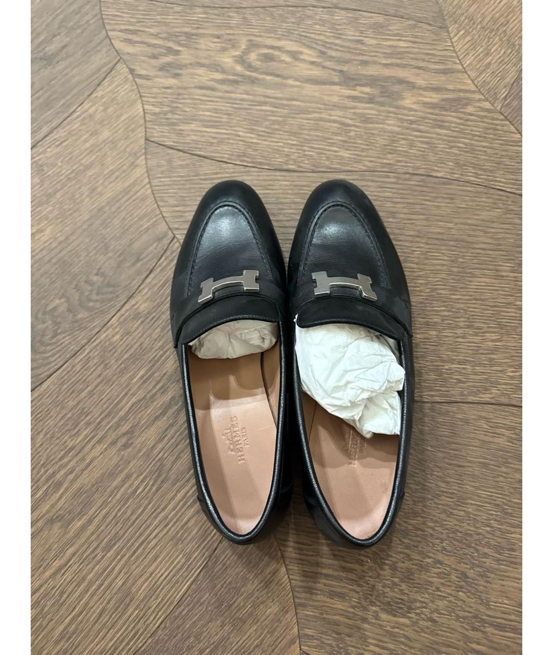 HERMES Черные кожаные лоферы, фото 3