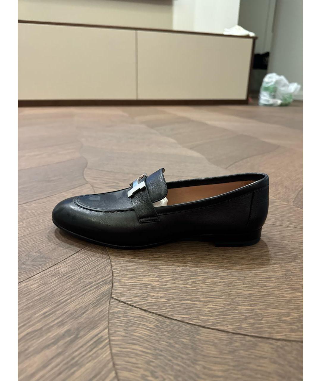 HERMES Черные кожаные лоферы, фото 6