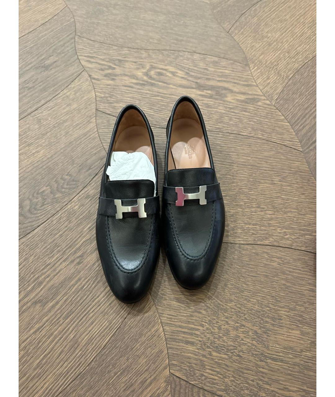 HERMES Черные кожаные лоферы, фото 2
