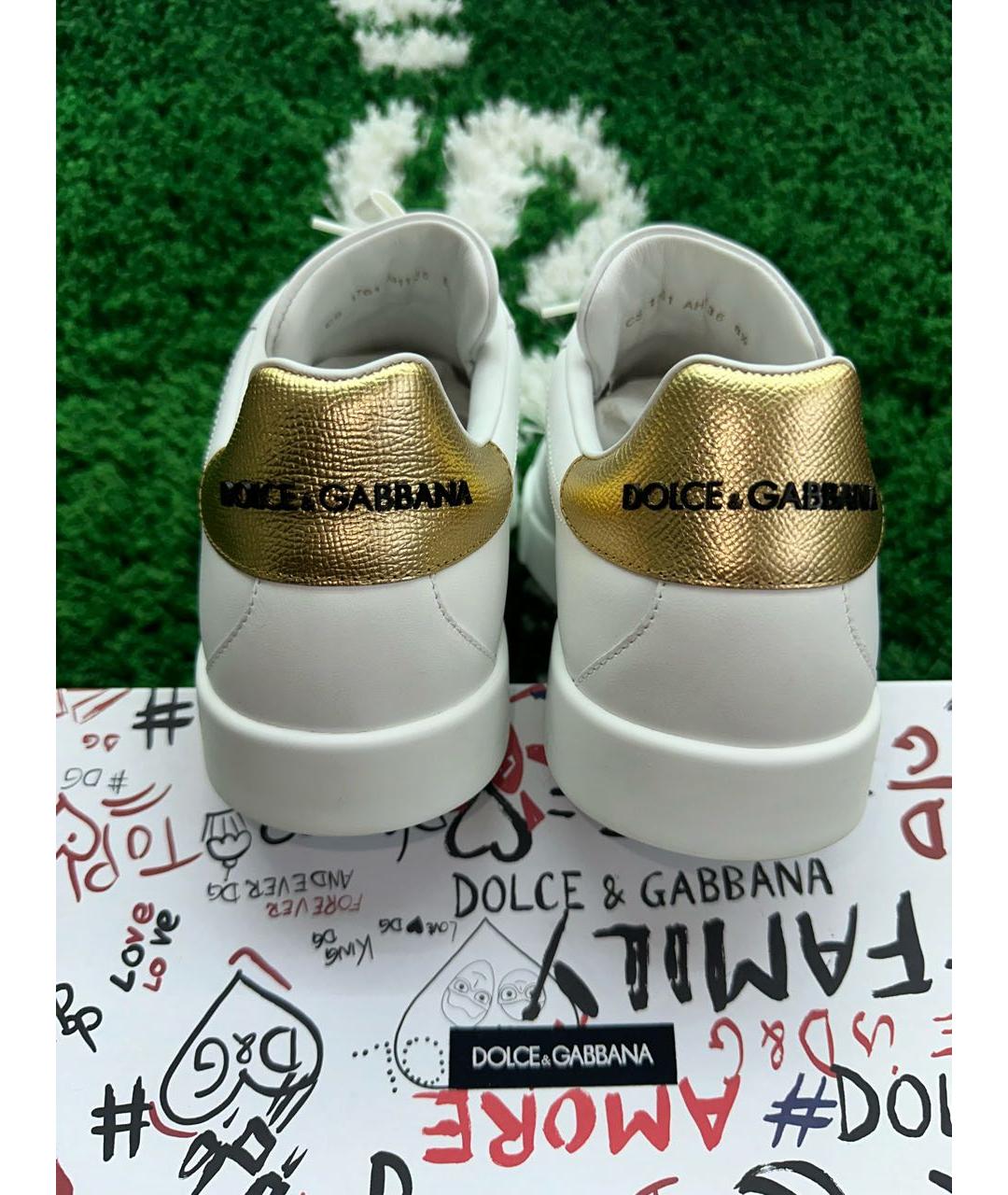 DOLCE&GABBANA Белые кожаные низкие кроссовки / кеды, фото 5